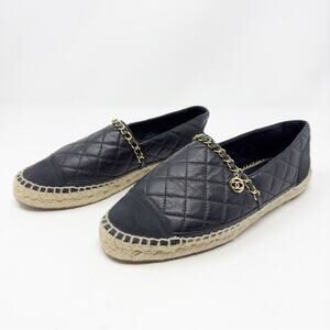 Chanel Lambskin CC Quilted Chain Black Espadrilles 38